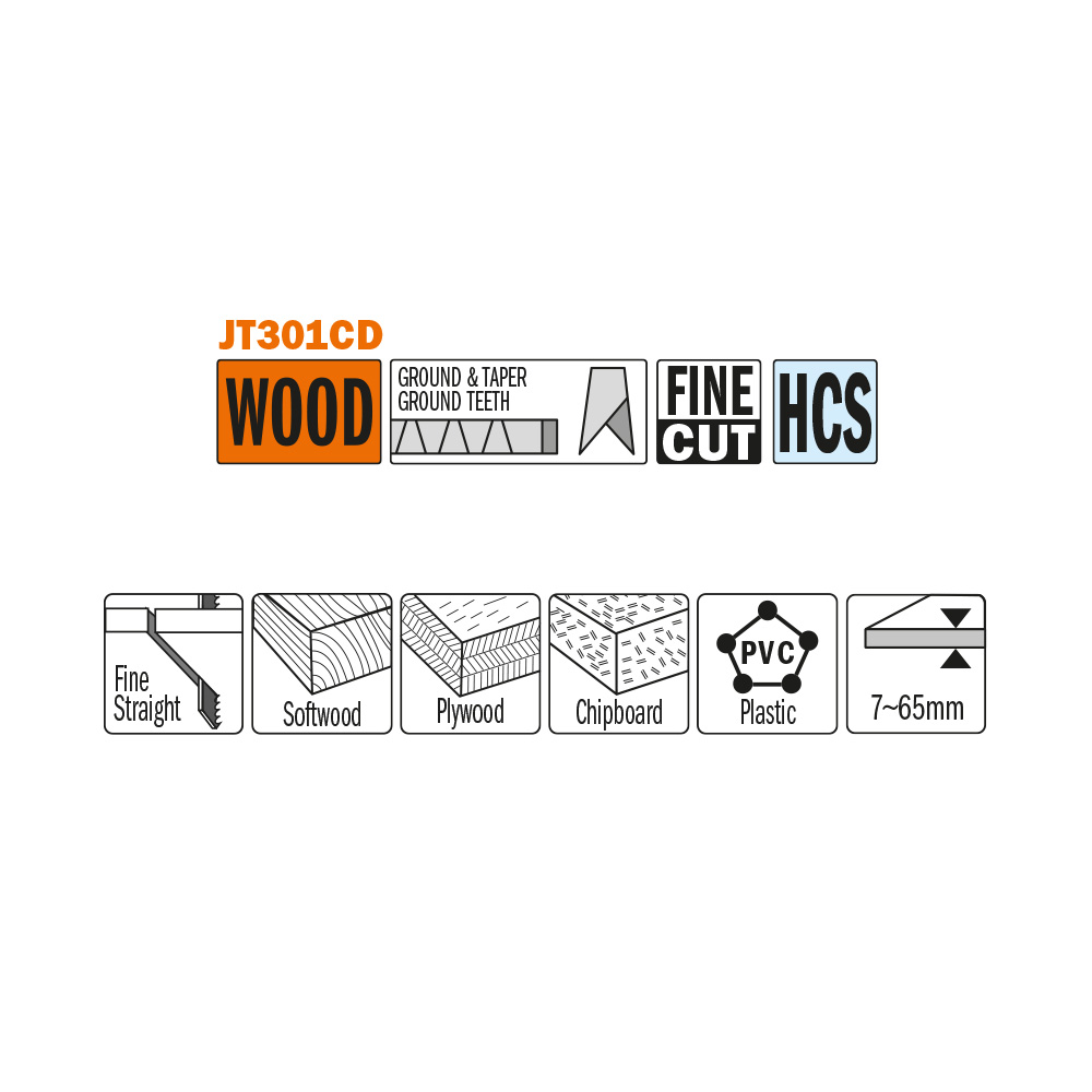 Taglio diritto per legno tenero e duro, compensato, laminati e plastica